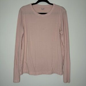 THREE DOTS Made in USA Micro Ribbed Basic Essential Baby Pink Longsleeve Tee